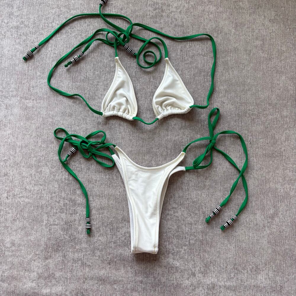 Goldie Green and White Bikini Set